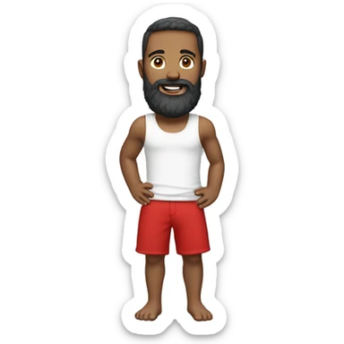 pearson with white tank top, red shorts and a beard sticker