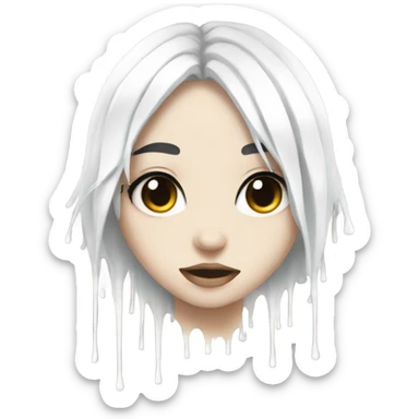 white paint dripping over an anime girl with black hair sticker