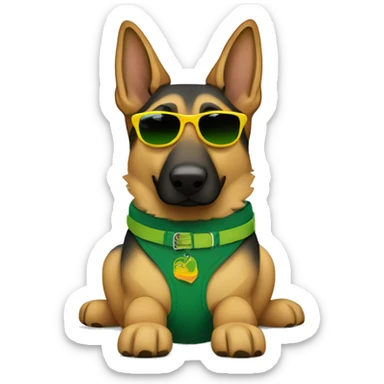 Slim German shepherd with green-yellow belt and sunglasses  sticker