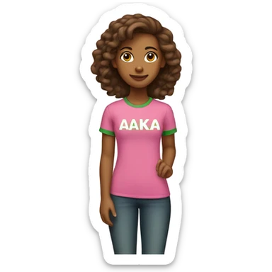 Brown girl wearing pink and green with “AKA” t shirt  sticker