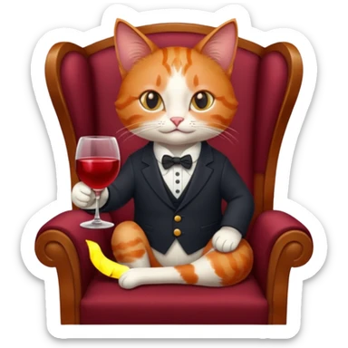 Redhead cat sitting on chair with the glass of wine  sticker