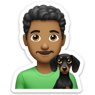 Lebanese with green eyes holding a black dachshund sticker