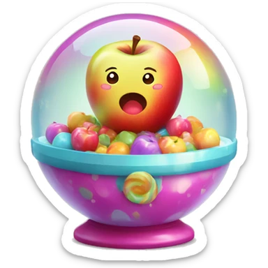Kawaii colorful baby Apple in a candy globe sticker