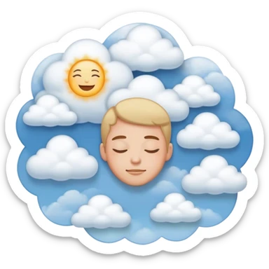 a satisfied face with his eyes closed surrended by several soft clouds sticker
