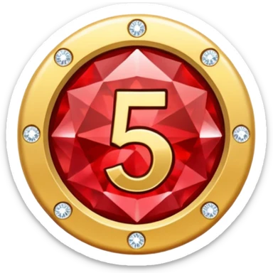 Make a round icon for a paid subscription, a red diamond, and the number 5. sticker