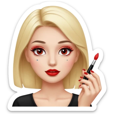 Girl doing make up with glossy nails and eyelashes sticker