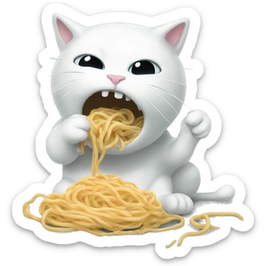ghost cat eating noodl sticker