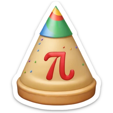 A handwritten mathematical Pi number that is celebrating a birthday with a party hat sticker