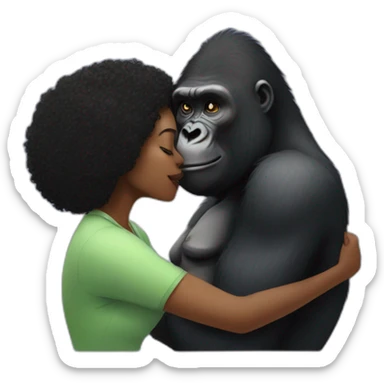gorilla kissing a black woman sticker