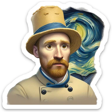 A pastry chef drawing starry night art from vincent van gogh sticker