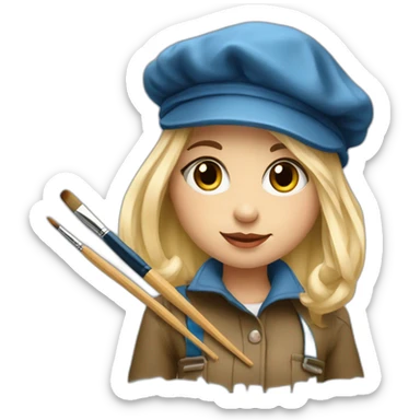 blondie girl painter in a beret with brushes and paints sticker
