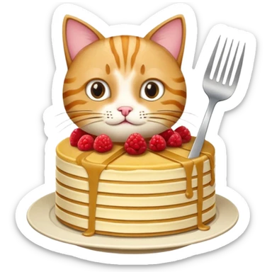 Cat with fork and crepe cake it is ready to eat sticker
