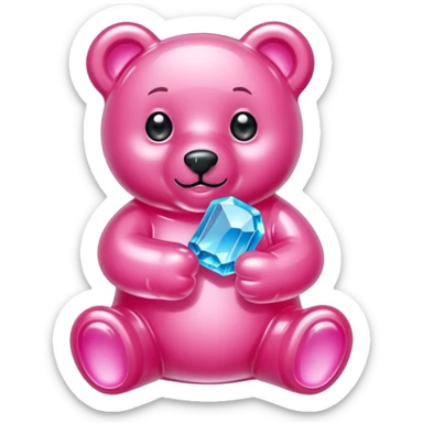 Pink Gummybear with crystal type structure for skin holding a crystal sticker