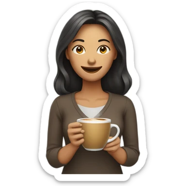 woman with face visible nervous smile  and eyes wide open holding a cup of coffee sticker