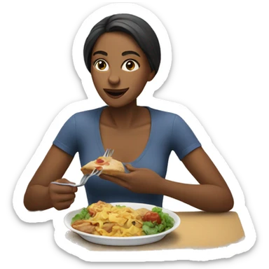 a woman eating a meal sticker