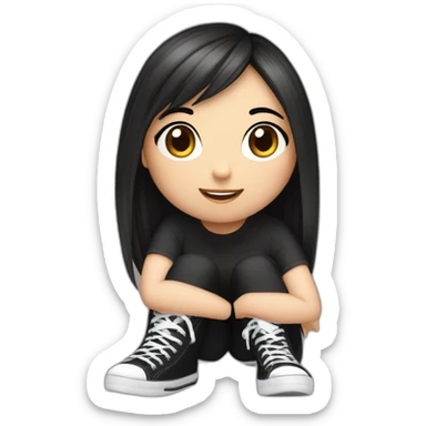 curvy emo girl sits on the floor straight view hands up black skirt белые трусики sticker