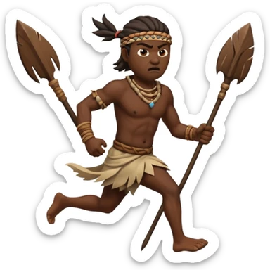 an angry tribal man holding a spear and running left sticker