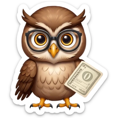 nerdy owl with a coupon in its hand to emphasize that he is saving money sticker