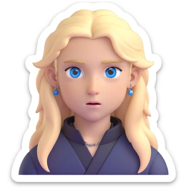 boy with long light blonde hair, dark blue eyes, several facial piercings, dressed in all black sticker