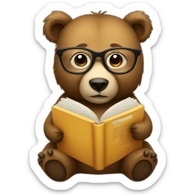 Bear with glasses reading a book sticker