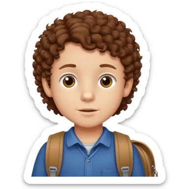 Little boy with brown curly hair leaving school sticker