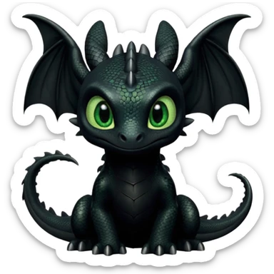 Dragon, toothless in how to train your dragon, black skin, and green eyes, cute  sticker