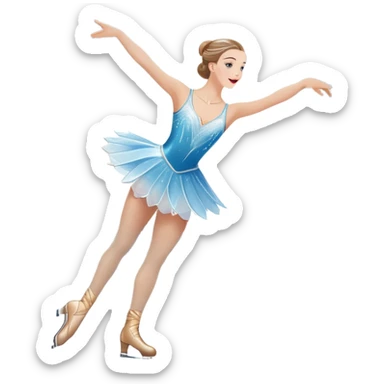 An icon featuring a graceful figure skater performing a spin on the ice. The background includes a grand ice rink palace with shining spotlights and cheering spectators in the stands. Transparent background highlights the elegance and artistry of figure skating sticker