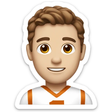 Brown hair, pale skin, man. Wearing University of Texas Longhorn clothes sticker