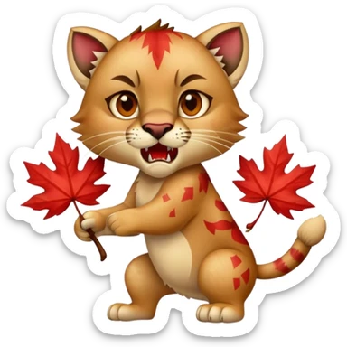 A Florida panther aggressively eating a maple lear sticker