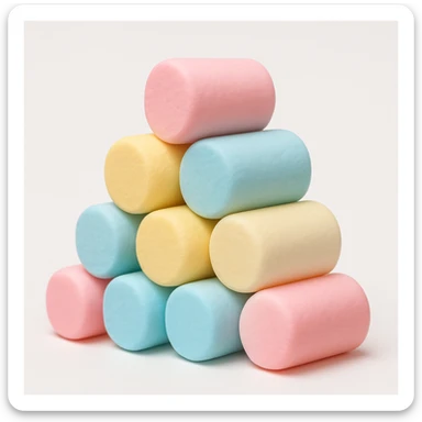 Make the colorful cylindrical marshmallows smaller, keep the style and background the same as in the reference images. sticker