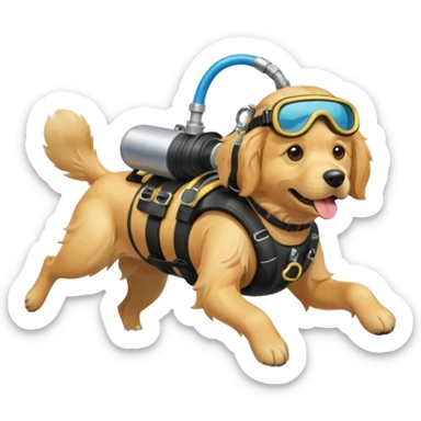 dog wearing scuba gear dive into the sea with diver mask and oxygen tank sticker