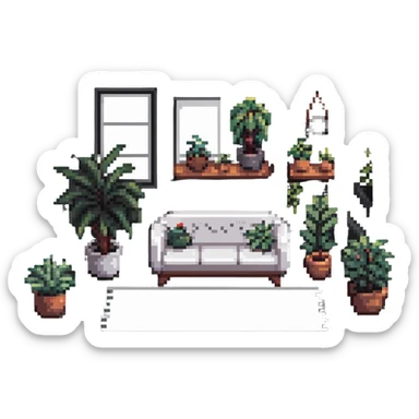 minimalist aesthetic room with simple furniture and plants sticker