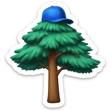 Pine tree with a cap with a blue pine tree drawn sticker