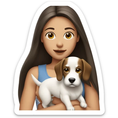 Brunette straight hair girl with white little dog  sticker