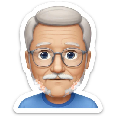 Create me an emoji of an old man. Gray really short size hair. Gray follow-up full beard. Squarer Glasses. Blue eyes. Little smile sticker