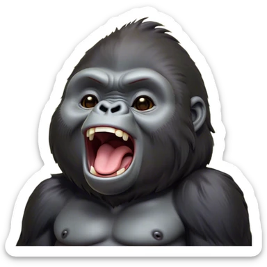 Cinematic Cute Yawning Gorilla Portrait Emoji, Head tilted slightly with a dramatic, wide-open yawn, showcasing a thick, velvety Fur with drowsy, half-closed eyes and a relaxed, open expression, Simplified yet irresistibly adorable features, highly detailed, glowing with a soft, cozy jungle glow, high shine, relaxed yet expressive, stylized with a dash of whimsical primate charm, soft glowing outline, capturing the essence of a drowsy yet affectionate guardian that appears ready to stretch out for a nap! sticker