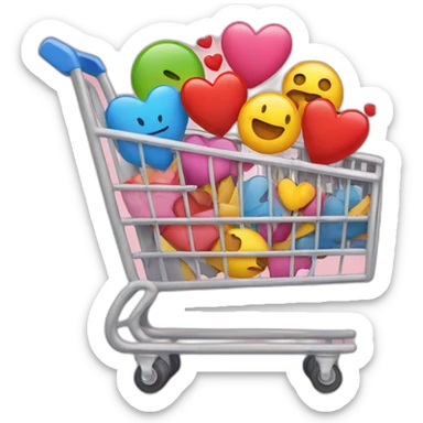 shopping cart with hearts and emojis inside sticker