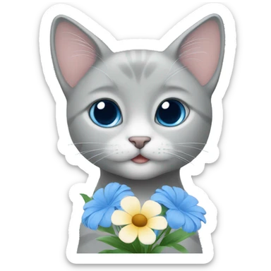 blue eyes grey kitten and flowers  sticker