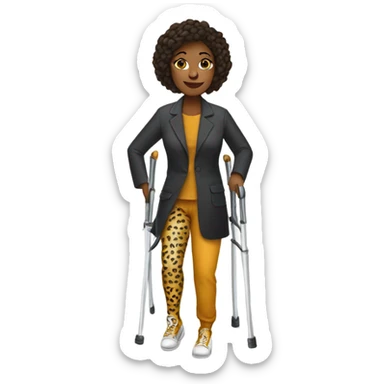 Lady with cheetah print crutches  sticker