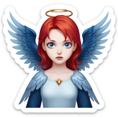 diabolical girl with wings, red hair, blue eyes, dark aura sticker