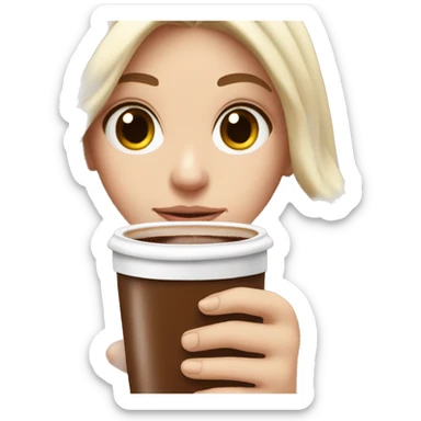 white girl with brown long hair and a hot chocolate sticker