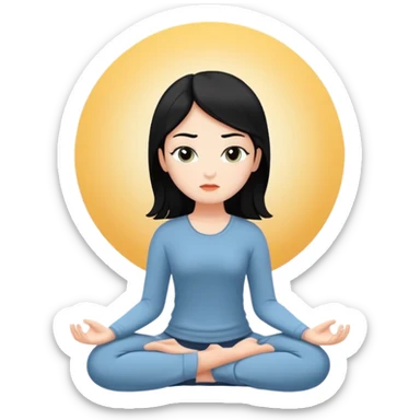 white girl with black hair, meditating, peaceful face sticker