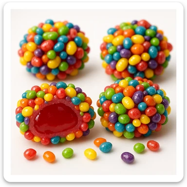 Nerds Gummy Clusters, realistic, glossy candy texture, close-up, white background sticker