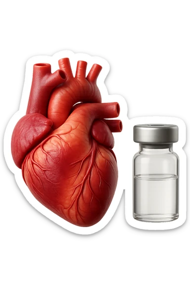 emoji stile iphone di cuore anatomico realistico in 3d che fluttua in aria insieme a una boccetta di fiala medica, FALLO MOLTO REALISTICO IN 3D sticker