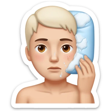 Face with one swollen cheek with ice pack applied to it sticker