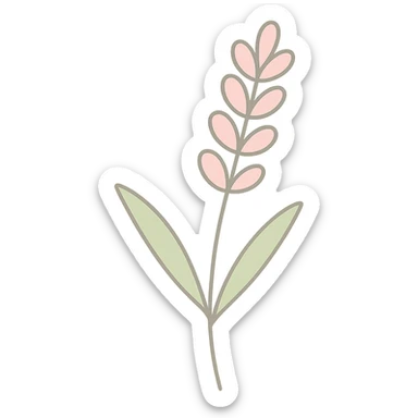 Convert this highly realistic lavender sprig back to a clean, minimal icon style with a soft background. Use simple lines and gentle color. sticker