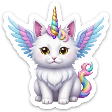 a cat with wings and a unicorn horn ￼￼ sticker