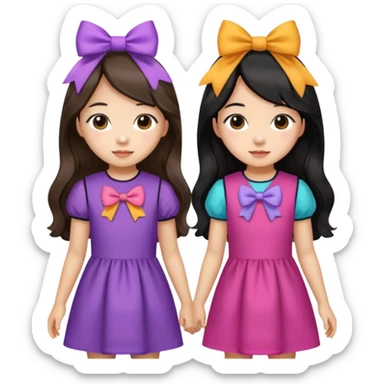 Two girls with bows they’re both Asian but one has wavy brown hair and the other has really long straight hair sticker