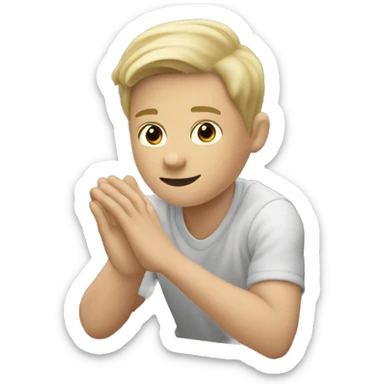 white skinned boy is sitting at desk and rising hand like he wants to answer question sticker