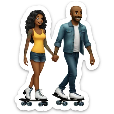 Romantic roller skating date for beautiful tattooed couple sticker